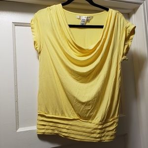 Max Studio Short Sleeve Drape Neck Yellow Top- Size S